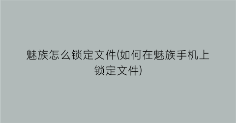 魅族怎么锁定文件(如何在魅族手机上锁定文件)