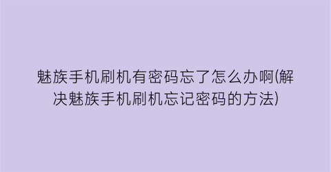 魅族手机刷机有密码忘了怎么办啊(解决魅族手机刷机忘记密码的方法)