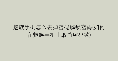 魅族手机怎么去掉密码解锁密码(如何在魅族手机上取消密码锁)