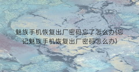 “魅族手机恢复出厂密码忘了怎么办(忘记魅族手机恢复出厂密码怎么办)
