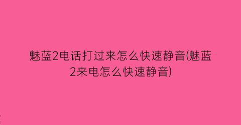 魅蓝2电话打过来怎么快速静音(魅蓝2来电怎么快速静音)