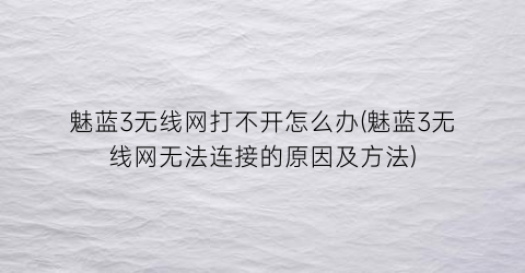 “魅蓝3无线网打不开怎么办(魅蓝3无线网无法连接的原因及方法)