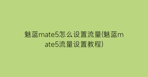 魅蓝mate5怎么设置流量(魅蓝mate5流量设置教程)