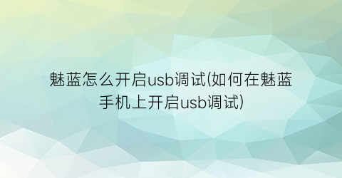 魅蓝怎么开启usb调试(如何在魅蓝手机上开启usb调试)