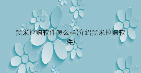 “黑米抢购软件怎么样(介绍黑米抢购软件)