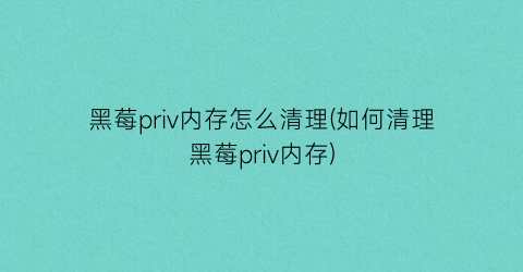 黑莓priv内存怎么清理(如何清理黑莓priv内存)