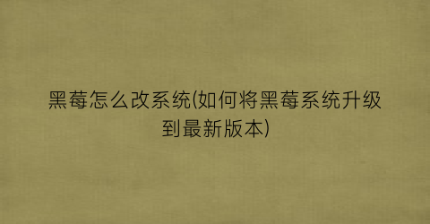 “黑莓怎么改系统(如何将黑莓系统升级到最新版本)