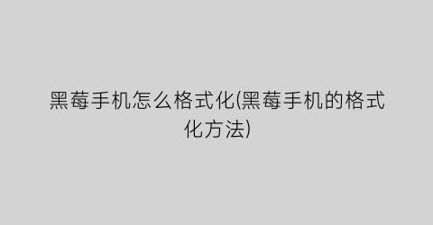 “黑莓手机怎么格式化(黑莓手机的格式化方法)