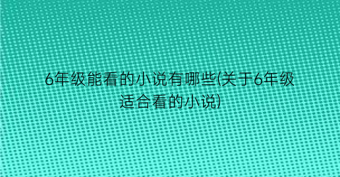 6年级能看的小说有哪些(关于6年级适合看的小说)