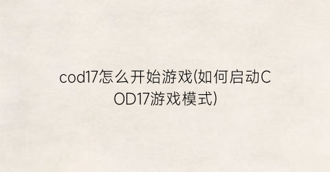 cod17怎么开始游戏(如何启动COD17游戏模式)