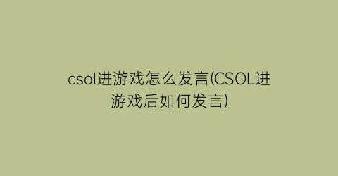 “csol进游戏怎么发言(CSOL进游戏后如何发言)