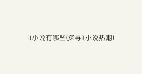 it小说有哪些(探寻it小说热潮)