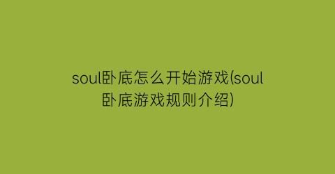 soul卧底怎么开始游戏(soul卧底游戏规则介绍)