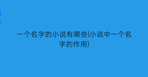 一个名字的小说有哪些(小说中一个名字的作用)