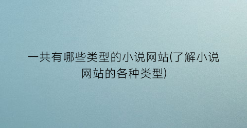 一共有哪些类型的小说网站(了解小说网站的各种类型)