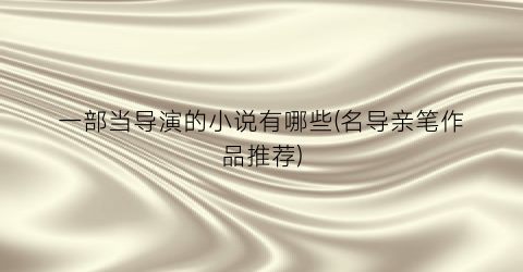 一部当导演的小说有哪些(名导亲笔作品推荐)