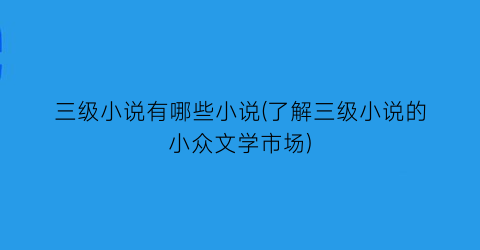 三级小说有哪些小说(了解三级小说的小众文学市场)