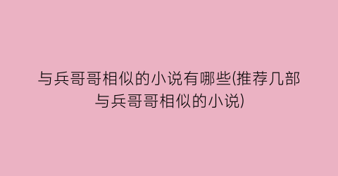 与兵哥哥相似的小说有哪些(推荐几部与兵哥哥相似的小说)
