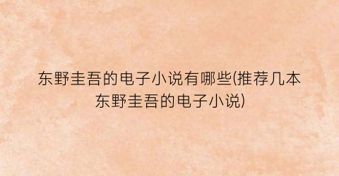 东野圭吾的电子小说有哪些(推荐几本东野圭吾的电子小说)