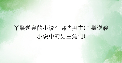 丫鬟逆袭的小说有哪些男主(丫鬟逆袭小说中的男主角们)