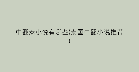 中翻泰小说有哪些(泰国中翻小说推荐)