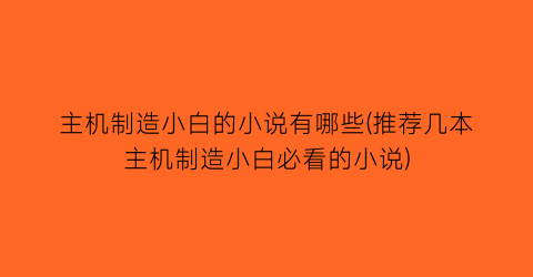主机制造小白的小说有哪些(推荐几本主机制造小白必看的小说)