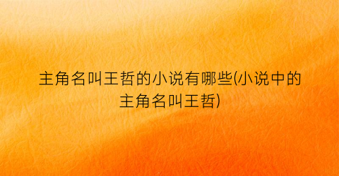 主角名叫王哲的小说有哪些(小说中的主角名叫王哲)