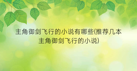 主角御剑飞行的小说有哪些(推荐几本主角御剑飞行的小说)