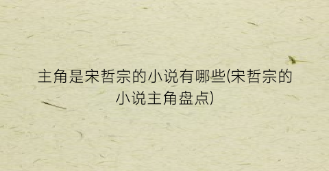 主角是宋哲宗的小说有哪些(宋哲宗的小说主角盘点)