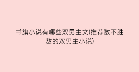书旗小说有哪些双男主文(推荐数不胜数的双男主小说)