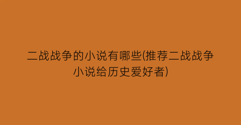 二战战争的小说有哪些(推荐二战战争小说给历史爱好者)