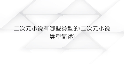 二次元小说有哪些类型的(二次元小说类型简述)