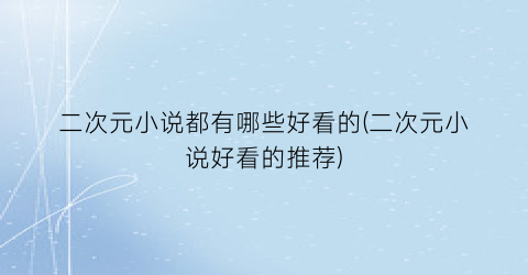 二次元小说都有哪些好看的(二次元小说好看的推荐)