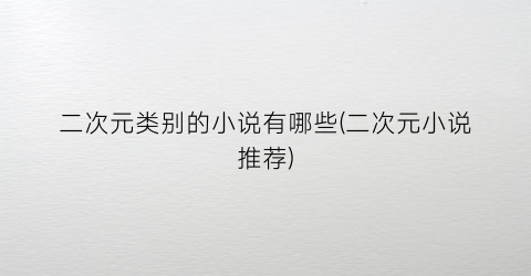 二次元类别的小说有哪些(二次元小说推荐)