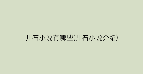 井石小说有哪些(井石小说介绍)