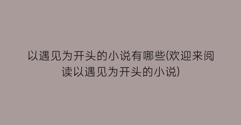 以遇见为开头的小说有哪些(欢迎来阅读以遇见为开头的小说)