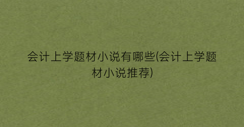 会计上学题材小说有哪些(会计上学题材小说推荐)