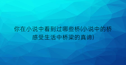 你在小说中看到过哪些桥(小说中的桥感受生活中桥梁的真谛)