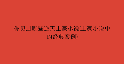 你见过哪些逆天土豪小说(土豪小说中的经典案例)