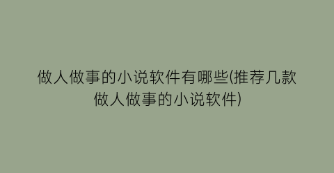 做人做事的小说软件有哪些(推荐几款做人做事的小说软件)