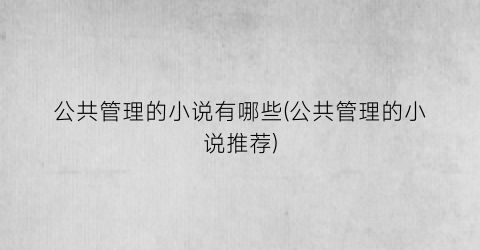 公共管理的小说有哪些(公共管理的小说推荐)