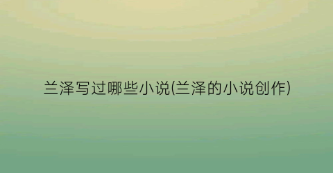 兰泽写过哪些小说(兰泽的小说创作)