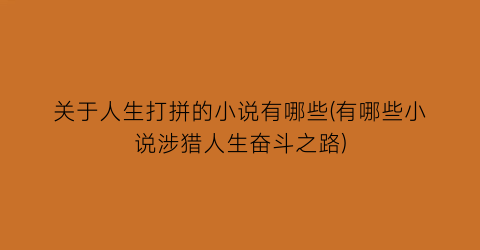 关于人生打拼的小说有哪些(有哪些小说涉猎人生奋斗之路)