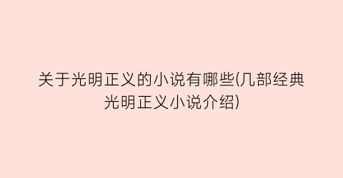 关于光明正义的小说有哪些(几部经典光明正义小说介绍)