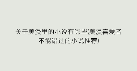 关于美漫里的小说有哪些(美漫喜爱者不能错过的小说推荐)