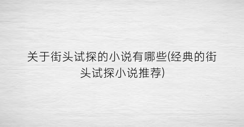 关于街头试探的小说有哪些(经典的街头试探小说推荐)