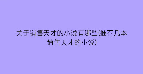 关于销售天才的小说有哪些(推荐几本销售天才的小说)