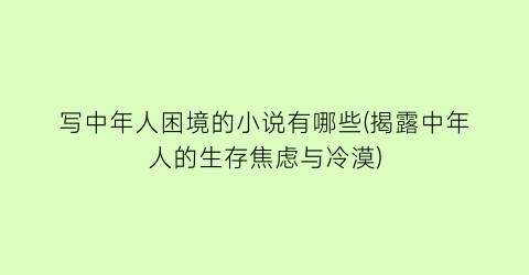 写中年人困境的小说有哪些(揭露中年人的生存焦虑与冷漠)