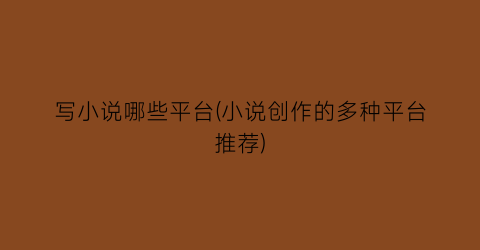 写小说哪些平台(小说创作的多种平台推荐)
