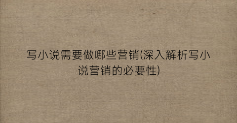 写小说需要做哪些营销(深入解析写小说营销的必要性)